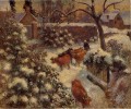 effet de neige à montfoucault 1882 Camille Pissarro taureaux